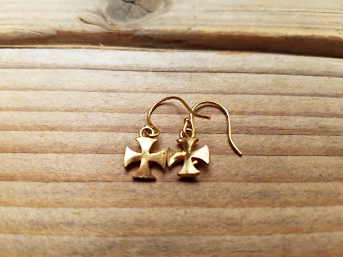 Gold Bronze Maltese Cross Earrings