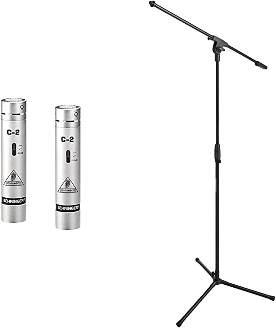 Behringer C-2 Studio Condenser Microphones, Matched Pair & AmazonBasics Tripod Boom Microphone Stand