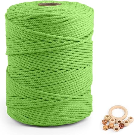 Macrame Cotton Cord 5mm x 328yds, ZUEXT Natural Handmade Apple Green Braided Cords 4 Strands Knitted Rope String for Craft Wall Hanging Weaving Tapestry Dream Catchers Hanger DIY Gift (300m)