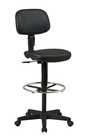 Office Star Sculptured Vinyl Seat and Back Pneumatic Drafting Chair with Adjustable Chromed Foot ring, Black