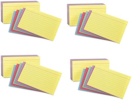 Oxford Oxford 40280 Rainbow Pack Index Card, 3 x 5, Ruled, 4 Pack of 100 Cards, 400 Cards Total