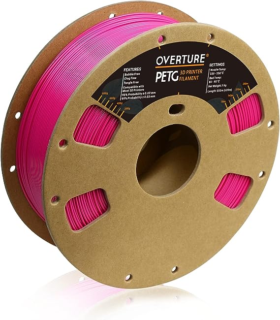 OVERTURE PETG Filament 1.75mm, 3D Printer Filament, 1kg Filament (2.2lbs), Dimensional Accuracy 99% Probability +/- 0.03 mm, Fit Most FDM Printer (Magenta)