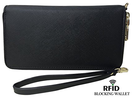 Womens RFID Blocking Wallet Clutch Leather Long Wallet Card Holder Purse Handbag