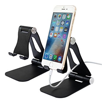 Tablet Stand Adjustable Holder Stand Aluminum Mobile Phone Holder Stand Portable Desk Tablet Phone Stand for iPad iPhone (Black)
