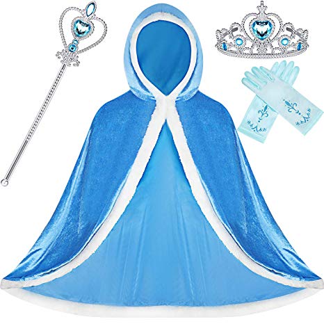 SATINIOR 4 Pieces Fur Princess Hooded Cape Cloaks Costume for Girls Princess Costumes Party Accessories