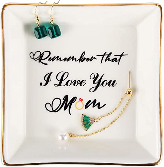 Mom Gifts, Birthday Gifts for Mom, Happy Mothers Day from Daughter Son - Mom Gifts for Christmas, Mom Valentine Gift, Ceramic Ring Dish Holder, Jewelry Trinket Tray, Remember That I Love You Mom