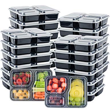 Meal Prep Container 3 Compartment [20 Pack] Food Storage Bento Box | BPA Free | Stackable | Reusable Lunch Boxes, Microwave/Dishwasher/Freezer Safe,Portion Control (36 oz)