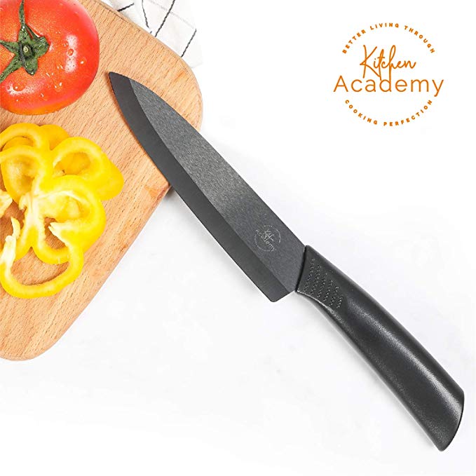 Kitchen Academy Ceramic Knife 6-Inch Kitchen Chef's Knife Professional Fruit Paring Knives, Sharp and Rust Proof (Black)