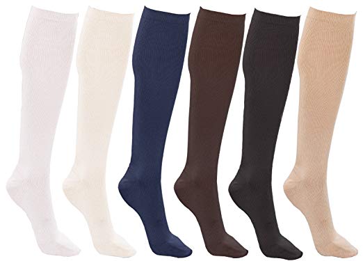 Women’s Trouser Socks, 6 Pairs, Opaque Stretchy Nylon Knee High, Many Colors