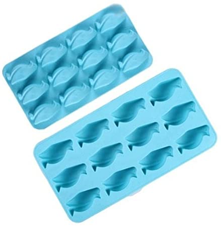 Chocolate Mold Tray Silicone Ice Cube Party maker perfect for DIY frozen ice, pudding, jelly candy (Blue Penguin (2 Pack))