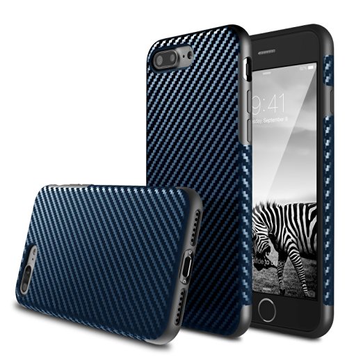 iPhone 7 Plus Case, BASSTOP Carbon Fiber Hybrid Rubberized Anti-Slip Grip Full Body Protector Cover Premium Flexible Soft TPU Case or Apple iPhone 7 Plus (Navy blue 5.5")