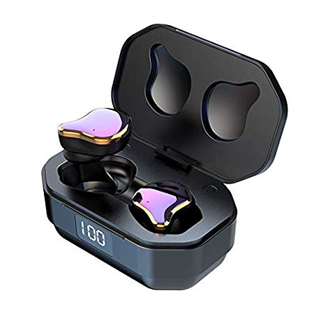 2019 Coolest Design Bluetooth 5.0 Earbuds 50H Playtime IPX6 Waterproof LED Display 6D Surround Stereo Hi-Fi Sound,Smart Touch Control,TWS Built-in Mic in-Ear Earphone for Sports (Purple)