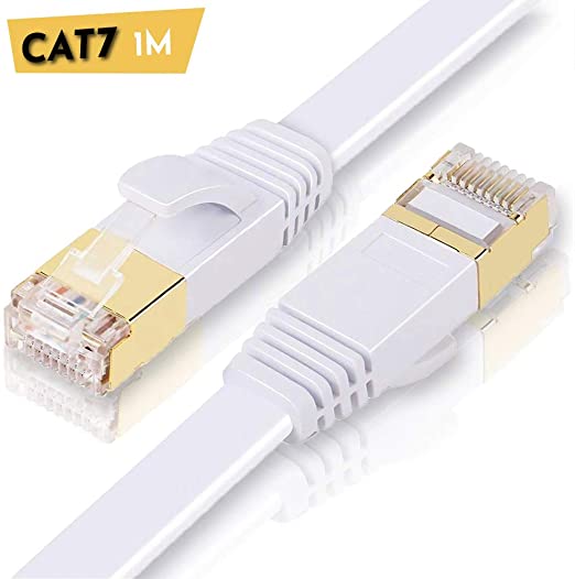 ULTRICS Network Cable 1M, High Speed 10Gbps Internet Lead, RJ45 Cat7 Flat Ethernet Cable Gold Plated Plug STP Wires, LAN Patch Cord Compatible with PS4, Xbox, Router, Modem, Switch, PC - White