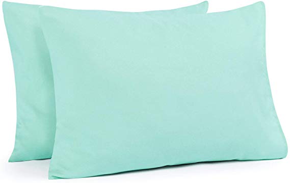 TILLYOU Toddler Travel Pillowcases Set of 2, 14x20- Fits Pillows Sized 12x16, 13x18 or 14x19, 100% Silky Soft Microfiber, Envelope Closure Machine Washable Kids Pillow Cases, Aqua