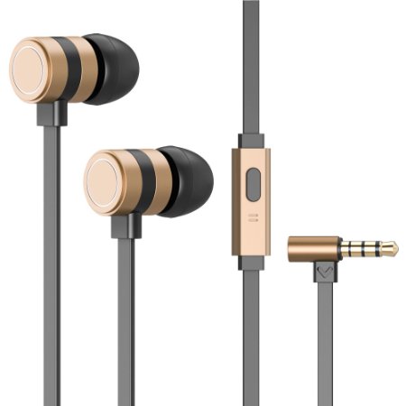 Besiva In-Ear Earbuds Headphone High Resolution Heavy Bass with Mic Nosie-Isolating for SmartphonesTablets and ComputersGold