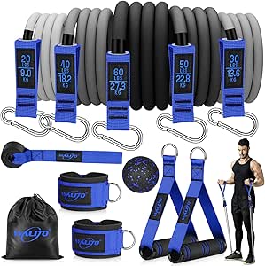 WALITO Resistance Bands Set - Exercise Bands with Handles, Door Anchor, Legs Ankle Straps, for Heavy Resistance Training, Physical Therapy, Muscle Training, Yoga, Home Workouts