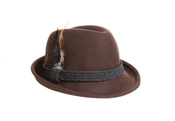 Holiday Oktoberfest Wool Bavarian Alpine Hat - Brown Color - Size Extra Large (XL)