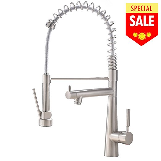 VESLA HOME Commercial Stainless Steel Single Handle Kitchen Faucet,Brushed Nickel Finish Kitchen Sink Faucet
