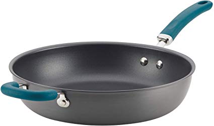 Rachael Ray 81130 Create Delicious Deep Nonstick Fry Pan/Hard Anodized Skillet, 12.5-Inch, Teal