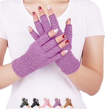 DISUPPO Arthritis Gloves, Compression Gloves for Women and Men Relieve Pain from Rheumatoid, RSI, Carpal Tunnel, Fingerless for Computer Typing, Dailywork (Purple, Medium)