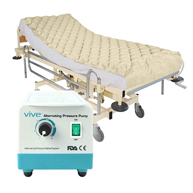 Vive Alternating Pressure Mattress - Includes Electric Pump System and Mattress Pad Cover - Quiet, Inflatable Bed Air Topper for Pressure Ulcer and Pressure Sore Treatment - Fits Standard Hospital Bed