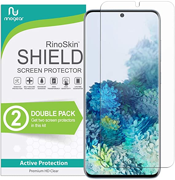 (2-Pack) RinoGear Screen Protector for Samsung Galaxy S20 (Fingerprint ID Compatible) Case Friendly Galaxy S20 Screen Protector Accessory Full Coverage Clear Film