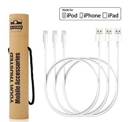 Apple MFI Certified G-Cord 3 Pack 3FT Lightning to USB Cable Sync Data Charger for iPhone and iPad