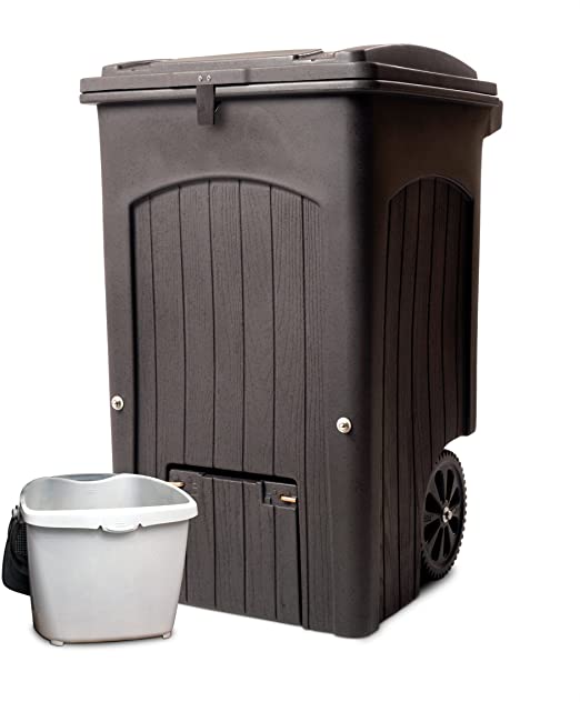 Toter 035564-R1CGR Wheeled Composter Kit with Attached Lid, 64-Gallon, Brown Granite