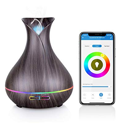 WiFi Essential Oil Diffuser, Maxcio 400ml Smart Aromatherapy Diffuser, Ultrasonic Humidifier with Colorful LED Lights, Smart Phone Remote Control, Alexa&Google Home Compatible, Timer/Schedule Setting