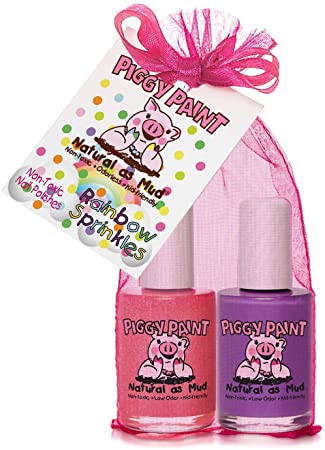 Piggy Paint Non-Toxic Nail Polish, Rainbow Sprinkles, 2 Polish Gift Set