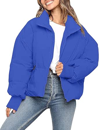 MEROKEETY Women's 2024 Winter Long Sleeve Zip Puffer Jacket Pockets Baggy Short Down Coats