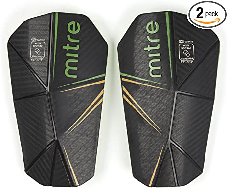 Mitre Delta Slip Soccer Shin Guard, Black/Green/Yellow, Medium