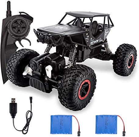 Beyondtrade Remote Control Crawler Car, RC Cars Off-Road Rock 4WD 2.4Ghz 1: 18 Vehicle, Remote Control Cars Electric Fast Racing Buggy Hobby Car with 2 Batteries, for Kid Adult (Black)