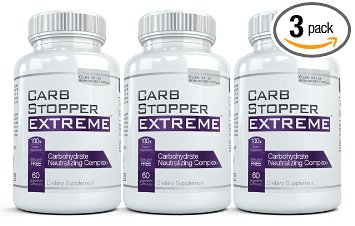 CARB STOPPER EXTREME (3 Bottles) - High Performance Carbohydrate & Starch Blocker Formula/Diet, Fat Loss, Slimming Supplement with White Kidney Bean Extract,60 count each