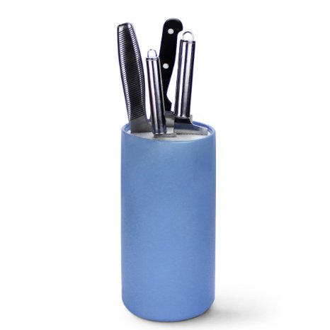 Porcelain Knife Block - 8 inches Universal Ceramic Holder without Knives for Kitchen, Cylinder & Sky Blue - by Sweese
