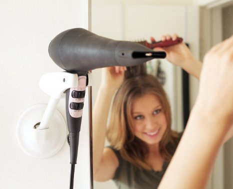 Hands Free Hair Dryer Holder - Patented Blow Drying Wall Mount Design - Stand Adjusts and Swivels