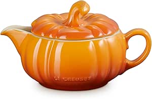 Le Creuset Stoneware Pumpkin Gravy Boat with Lid, 14 oz., Persimmon