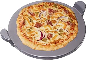 Pizza Kitchen Glazed Round Pizza Stone with Handles for Oven and Grill, 15 inch