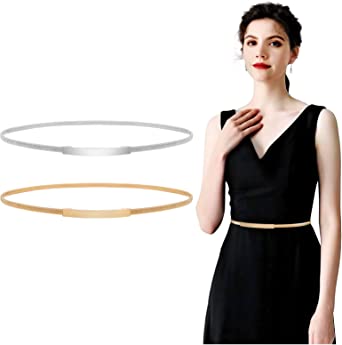 JASGOOD Women Skinny Metal Waist Belt Gold Waistband Elastic Metal Chain Waist Belt for Dress