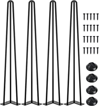 SMARTSTANDARD 32" Heavy Duty Hairpin Dining Table Legs, 1/2'' 3 Solid Rods, Metal Home DIY Projects for Furniture, Table, Desk, High Stand with Rubber Floor Protectors, Black, 4PCS