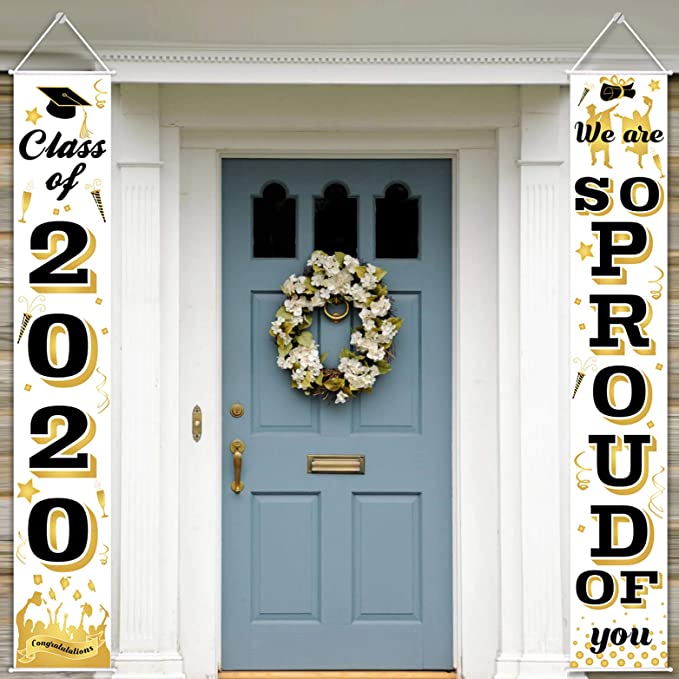 AOJOYS Graduation Porch Sign - Class of 2020 & We are So Proud of You Graduation Hanging Banner Set for Indoor & Outdoor - Front Door Wall Yard Graduation Party Decoration Signs