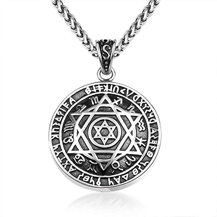 Awinrel Jewelry Men Women 316L Stainless Steel Magen Star of David Pendant Necklace Punk Retro Vintage Style Amulet 22" Chain