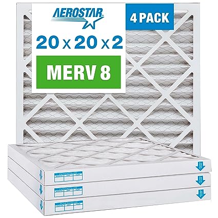 Aerostar Clean House 20x20x2 MERV 8 Pleated Air Filter (Actual Size: 19 1/2"x19 1/2"x1 3/4"), 4-Pack, White