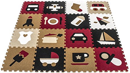 Matney Puzzle Mat Interlocking Floor Kids Play Carpet Tiles - Baby Foam Puzzle, Extra Thick Non-Toxic Crawling Mat for Tummy Time, Great for Children Playroom (16 Tiles)