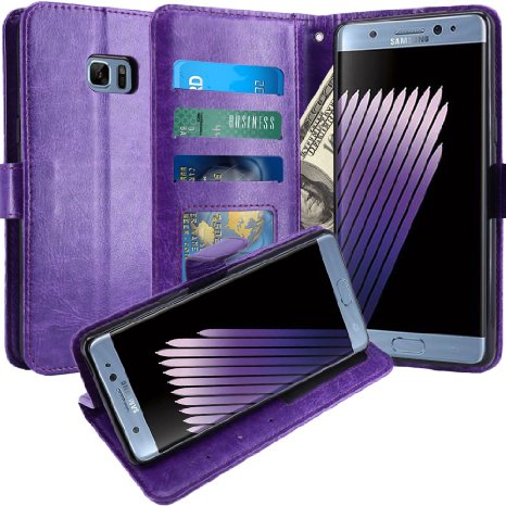 Galaxy Note 7 Case, LK Luxury PU Leather Wallet Flip Protective Case Cover with Card Slots & Stand For Samsung Galaxy Note 7 (Purple)