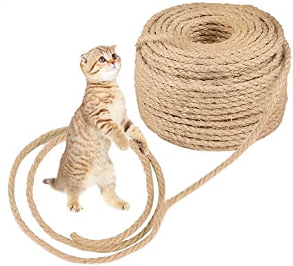 O'woda Cat Natural Sisal Rope for Cat Scratching Post Replacement, 1/4 inch Diameter, for Repairing, Recovering or DIY Scratcher, Hemp Rope for Cat Tree and Tower