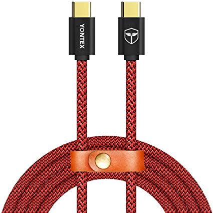 Type C to Type C Cable, YONTEX 6.6 ft USB C 2.0 Durable Nylon Braided Cord for Samsung Galaxy Note 8, Galaxy S8, S8 , Mac Book, Nintendo Switch, LG V20 G5 G6, Sony XZ and More (Red)