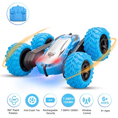 RC Car Toys for Kids Adults, Remote Control Car with Double Sided Rotating Vehicles 360°Flips, RC Stunt Cars Toys with Dual-Color Headlights for Boys Girls Birthday Xmas Gifts