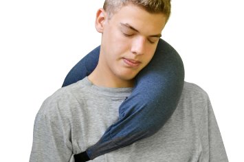 Microbead Travel Pillow with Soft Jersey Cotton Cover and Adjustable Belt Strap - Best Neck Pillow for Airplanes, Commutes or Spontaneous Sleeping Anywhere! (Blue)