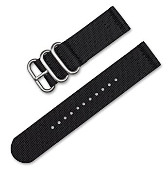 22mm Military RAF Style Ballistic Nylon 2-Piece Watch Band - Black